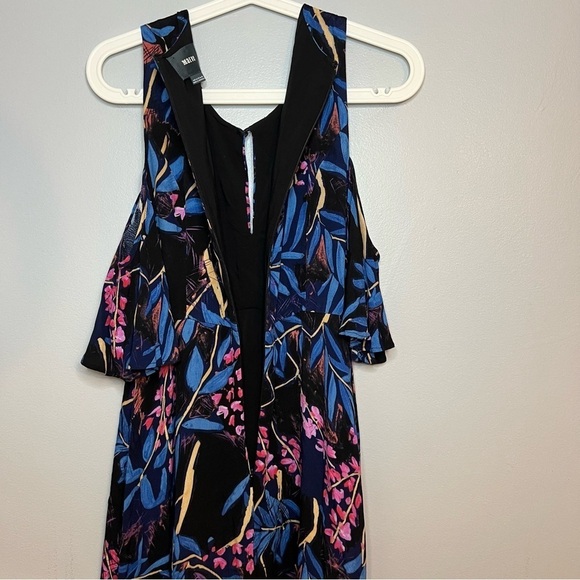 Anthropologie Maeve Elia Blue Floral Cold Shoulder Short Sleeve Midi Dress Sz 8 - Picture 14 of 16